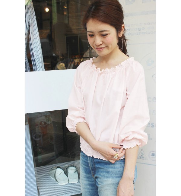 コットンローンギャザー7/Sブラウス