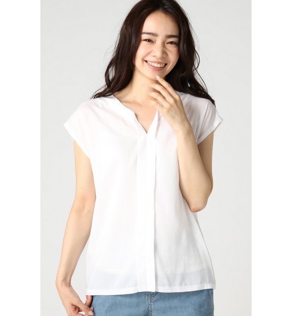 シャンブレー×スムース S/S ブラウス