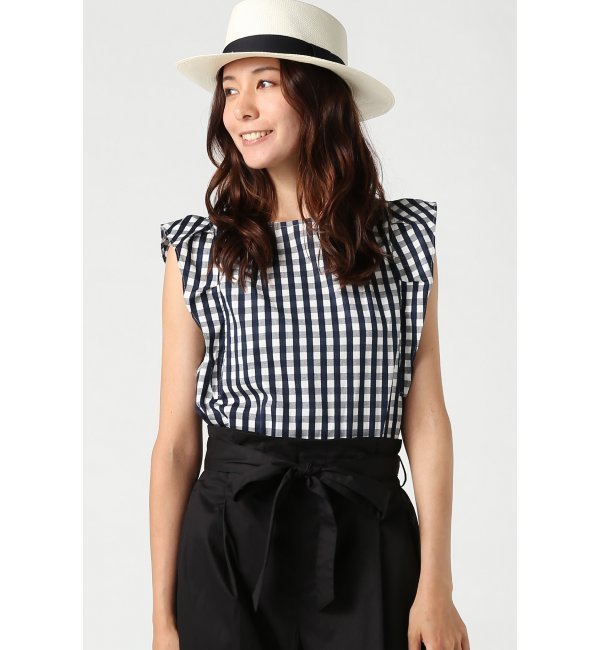 《追加》サテンギンガムチェック柄 フリルブラウス