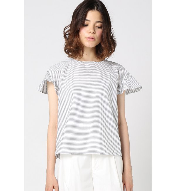 ボーダーフレアスリーブブラウス