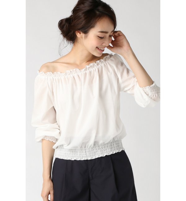 ドビーストライプギャザー7/Sブラウス◆