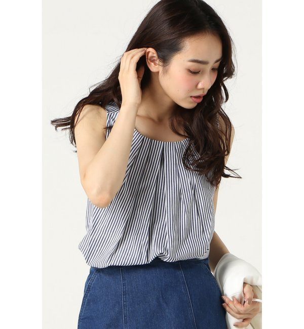 ストライプフロントタックノースリーブブラウス