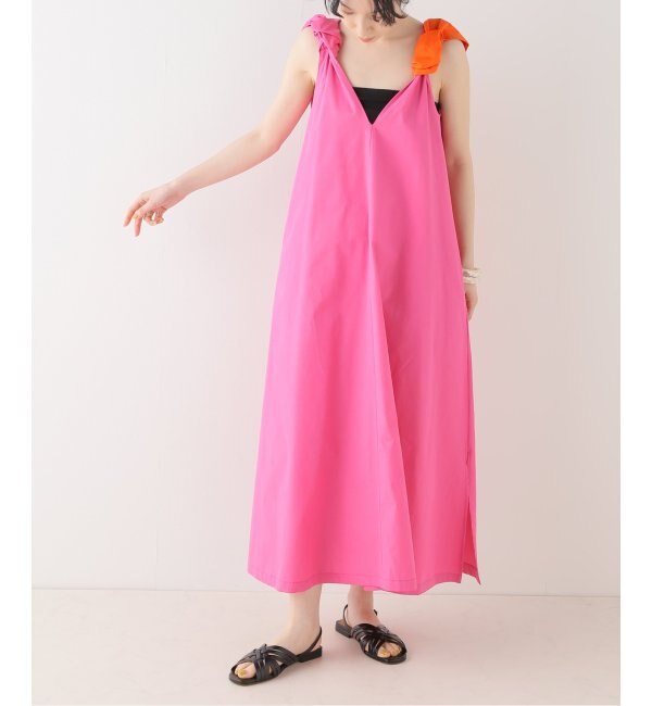 BI-COLOR DRESS/pinkマキシドレス
