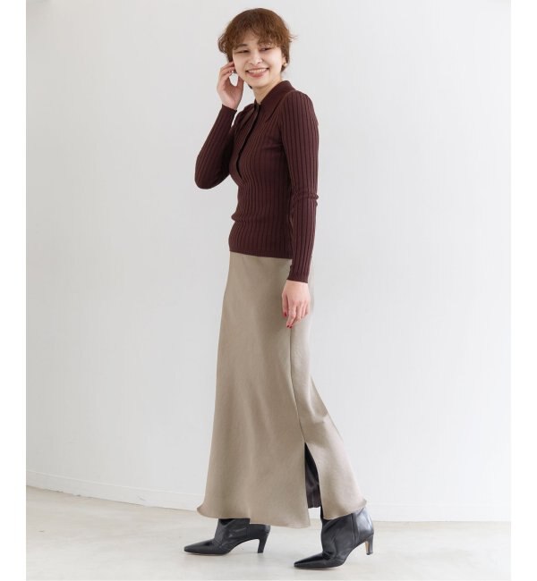 【新品】IENA ダブルサテンスカート　グレーB 34ロングスカート