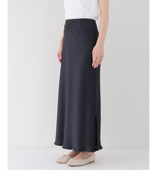 【新品】IENA ダブルサテンスカート　グレーB 34ロングスカート