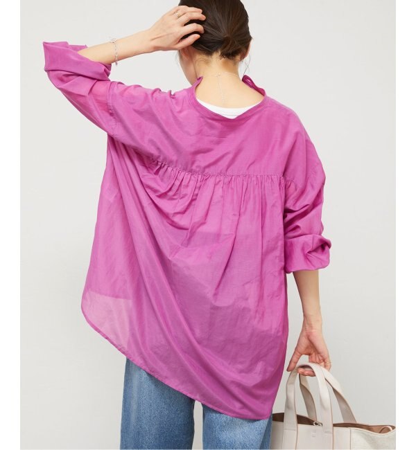 限定激安IENA LA BOUCLEコットンシルク ギャザーシャツ ピンク シャツ/ブラウス(長袖/七分)