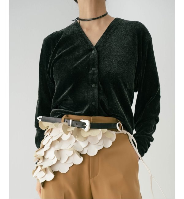 IENA LA BOUCLE チュールフロッキーVカーディガン