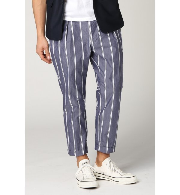 ワイドストライプ1タックアンクルパンツ