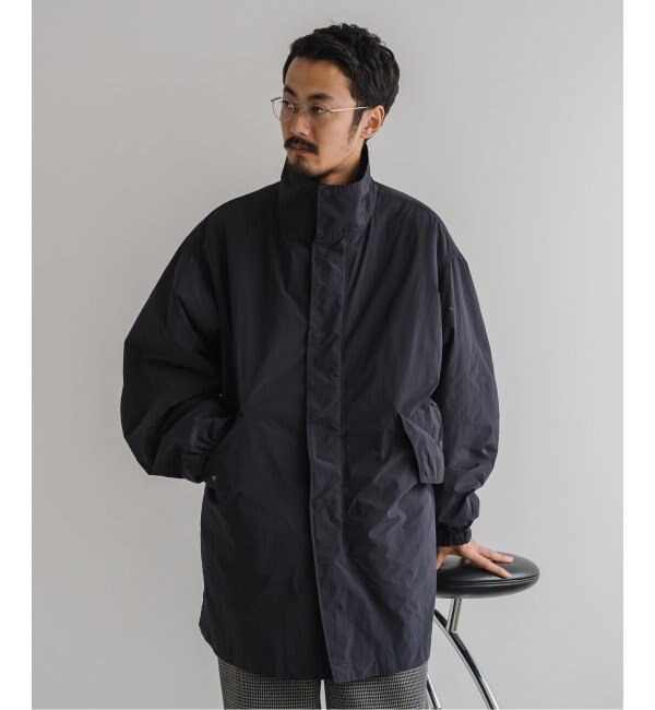 ATON VENTILE NYLON SHORT MODS COAT NAVY - モッズコート