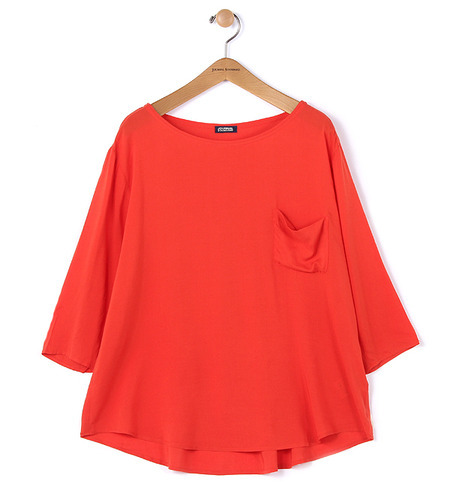 レーヨンポケツキクルーネックブラウス