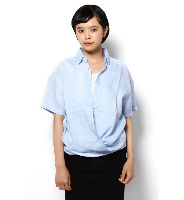 LINENシャンブレー ハンソデカシュクールシャツ