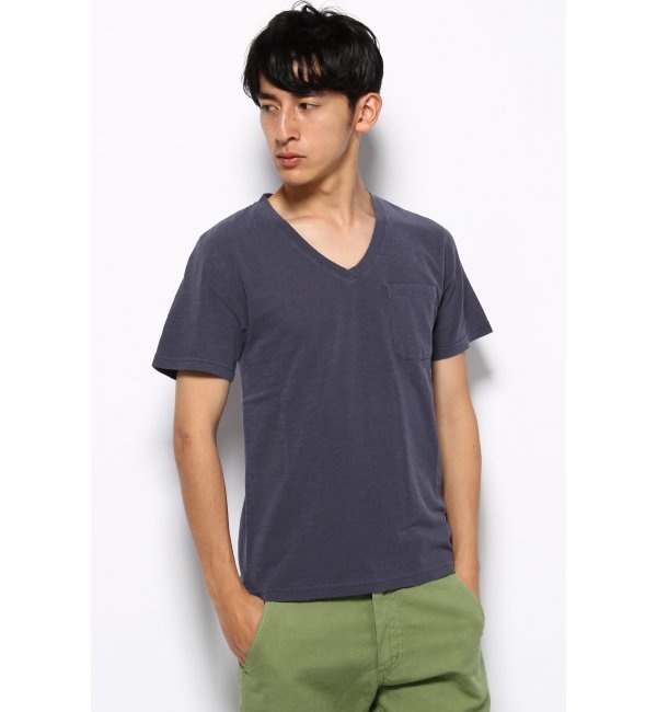 スラブコットンオーバーダイVネックTシャツ