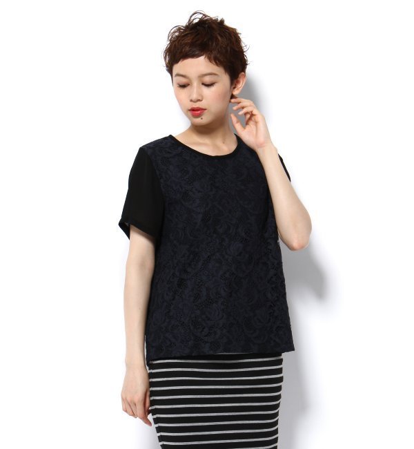 レース×カットソー Tシャツブラウス