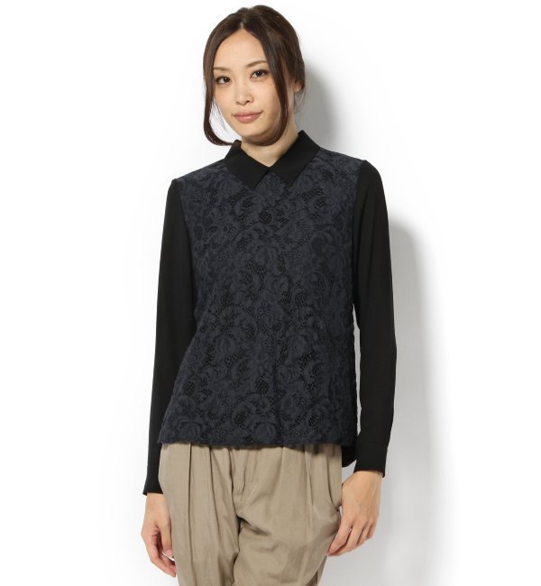 レース×ジョーゼットブラウス