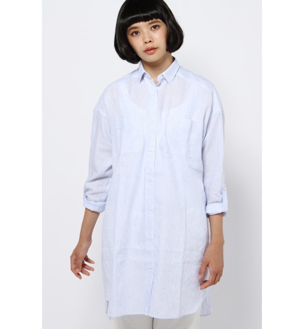 【ORIAN】 LINEN STRIPE BIG SH DRESS