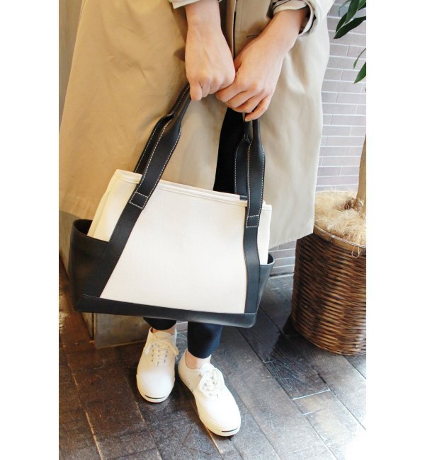 キャンバス×レザートートバッグ