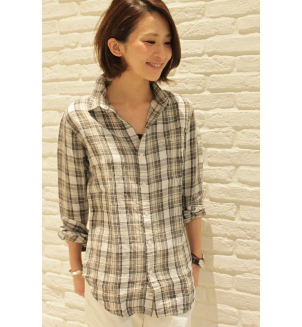RE-LINEN DELAVEチェック LSスキッパーシャツ