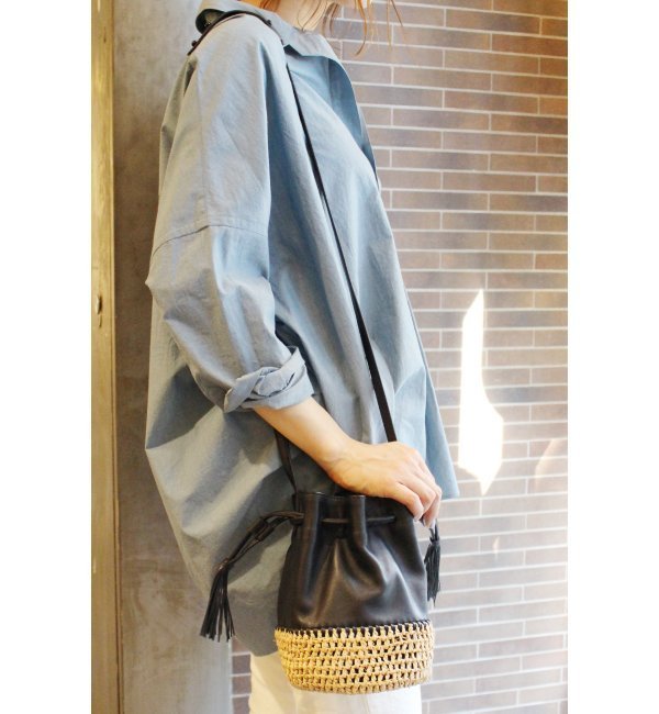 【LOEFFLER RANDALL /ロフラー・ランドール】ラフィア×レザー巾着型バッグ