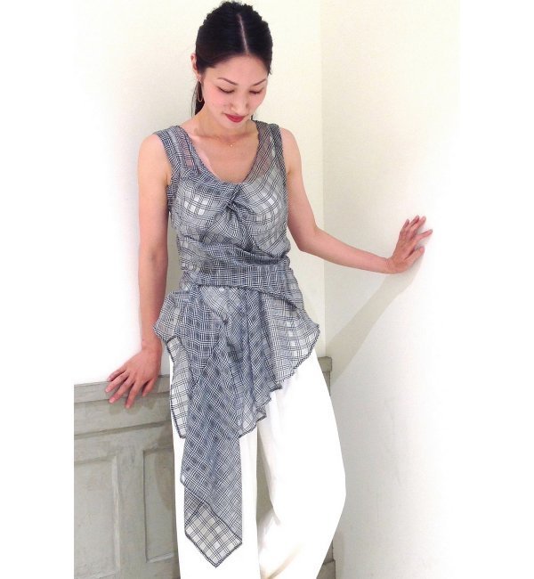 【ジャーナルスタンダード/JOURNAL STANDARD】 【MARC LE BIHAN/マルク ル ビアン】チェックコットン× シルクノースリーブブラウス [送料無料]