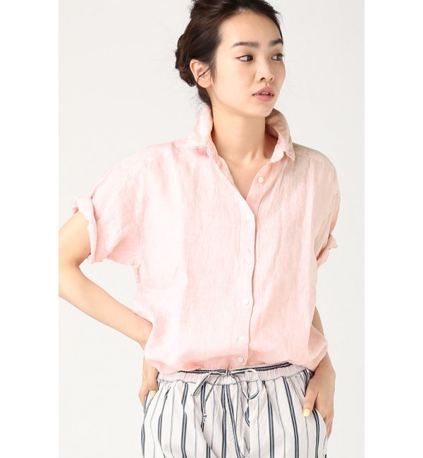 RE-LINEN シャンブレー 半袖 カシュクール シャツ