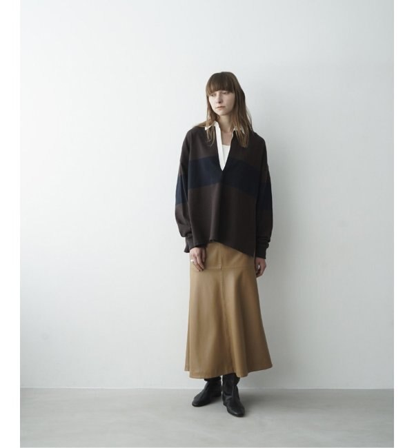 【CLANE/クラネ】DEEP NECK WIDE RUGBY SHIRT：ラガーシャツ