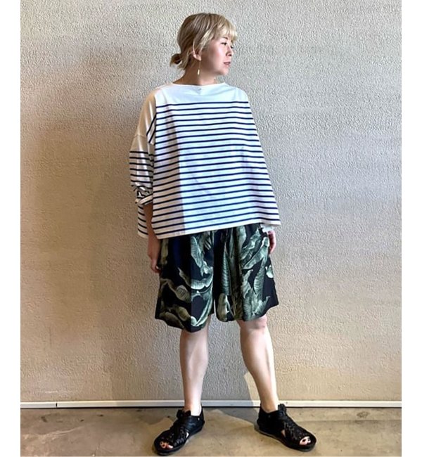 Panel Border Big Shirt Navy-4 - Tシャツ/カットソー(七分/長袖)