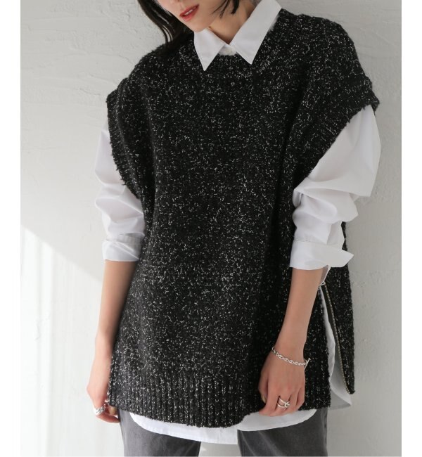 サイズ…2CLANE SIDE ZIP TWEED KNIT VEST クラネ