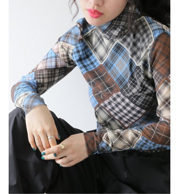 【GANNI / ガニー】Printed Mesh Long Sleeve Rollneck：カットソー