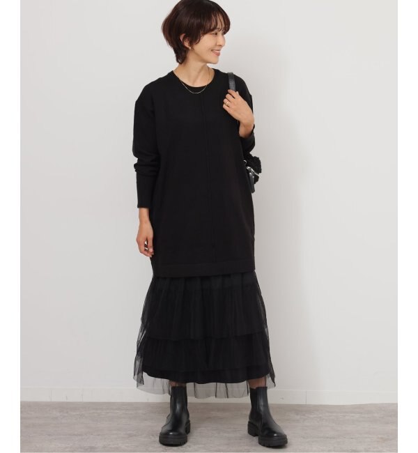 TORRAZZO DONNA/トラッゾドンナ】Knit Tunic x tulle OP：ワンピース