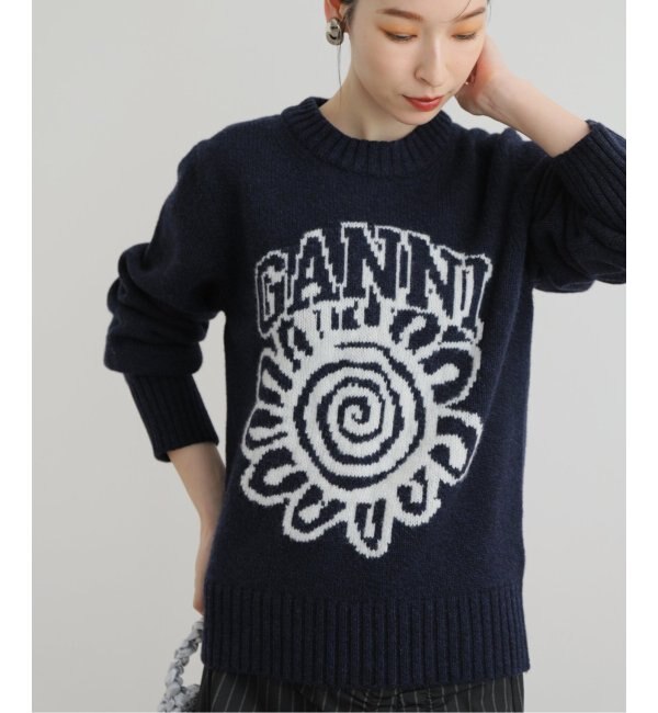 【GANNI / ガニー】GRAPHIC O-neck Pullover Flower：ニット