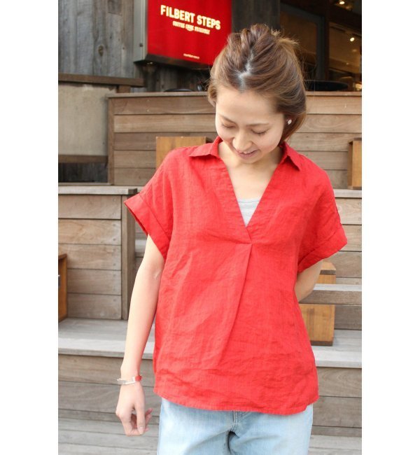 リネンシャンブレー スキッパーハンソデ