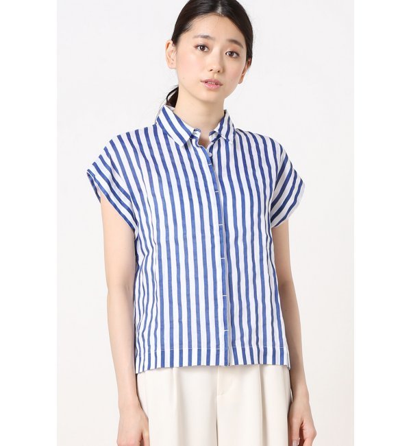 120%Lino ストライプ ノースリーブ シャツ