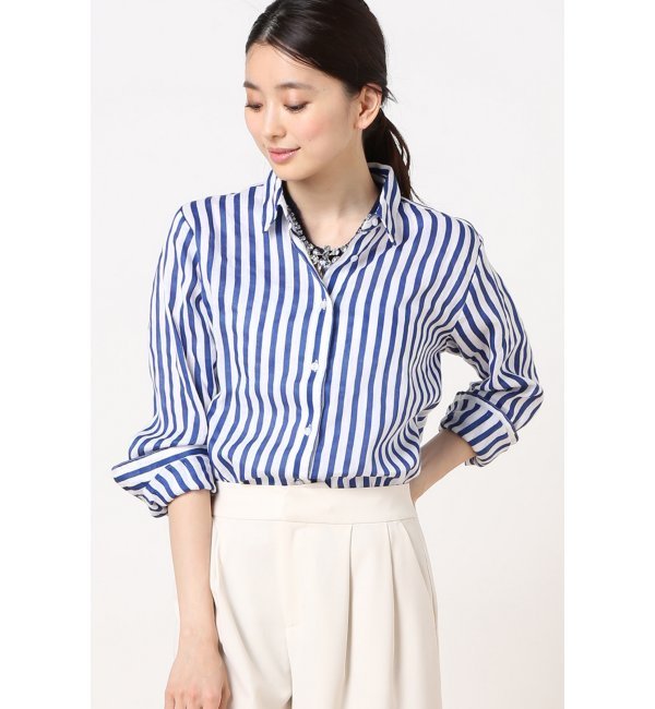 120%Lino セイヒンゾメ ストライプ レギュラー シャツ