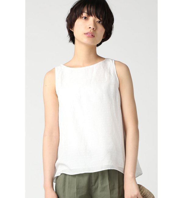 シルクリネン CHECK ノースリブラウス