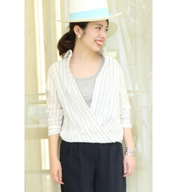 60/キャッチワッシャーストライプ カシュクールシャツ