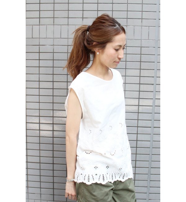 カットワークレース フレンチブラウス◆