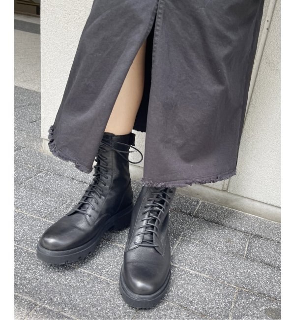 極美品✨FABIO RUSCONI レースアップ ブーツ 本革 インジップ 黒 