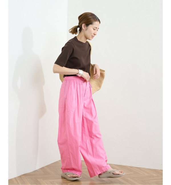 【ATON/エイトン】MICRO COTTON SATIN TUCKED WIDE PANT