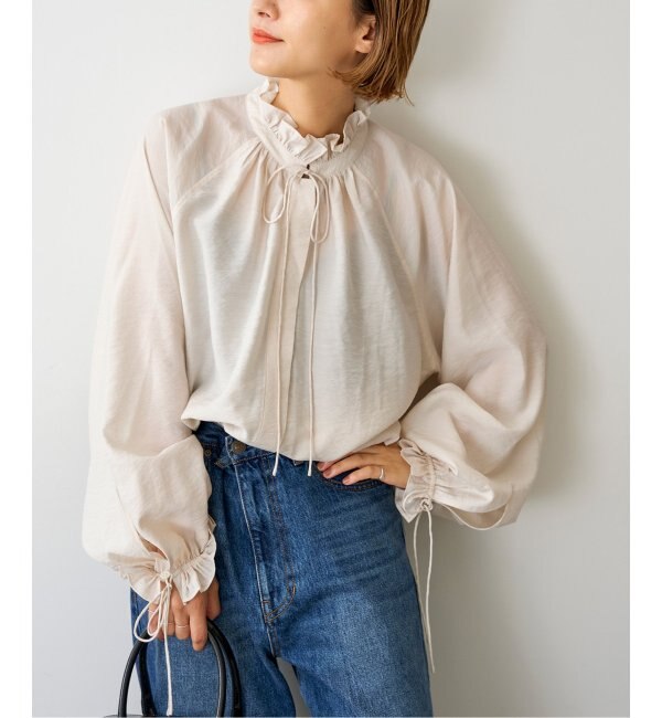 最大10%OFFクーポン ハイブリットフリルリボンブラウス|Spick & Span(スピック トップス