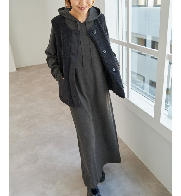フーテッド ニットロングワンピース
