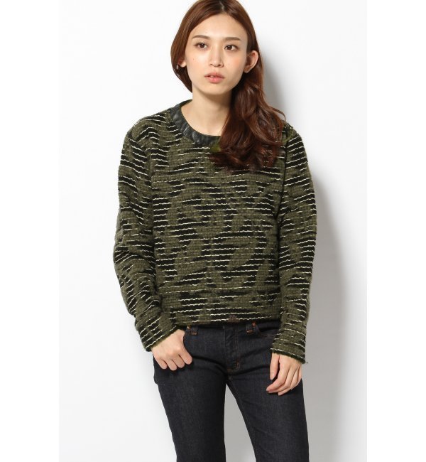 PYRUSラージジャガードxレザー プルオーバー