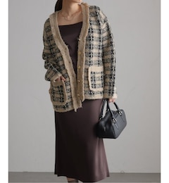 【TORRAZZO DONNA/トラッゾドンナ】Check Pattern Vneck Knit Jacket