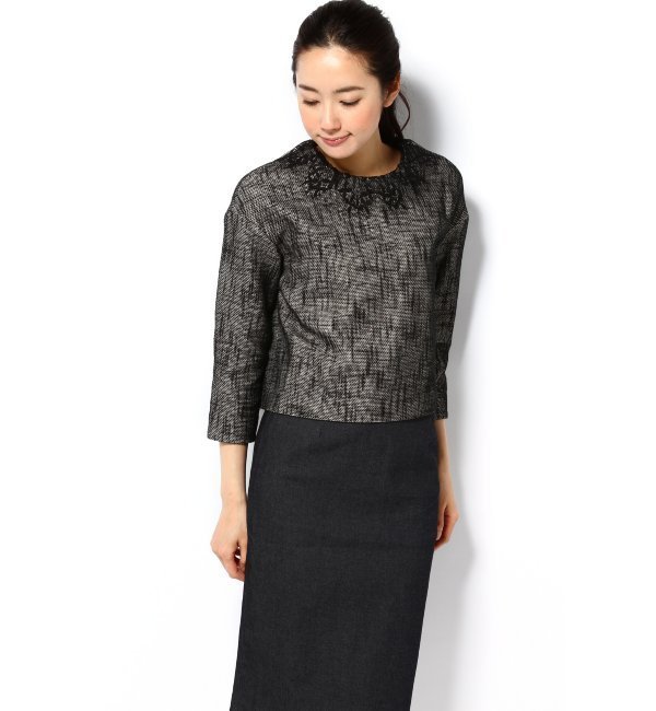 ◆シャークツイードレースカラープルオーバーブラウス
