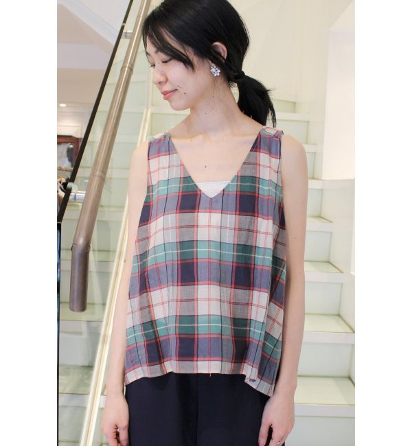 【エディット フォー ルル/EDIT．FOR LULU】 ◆綿シルクチェック Vネックブラウス [送料無料]