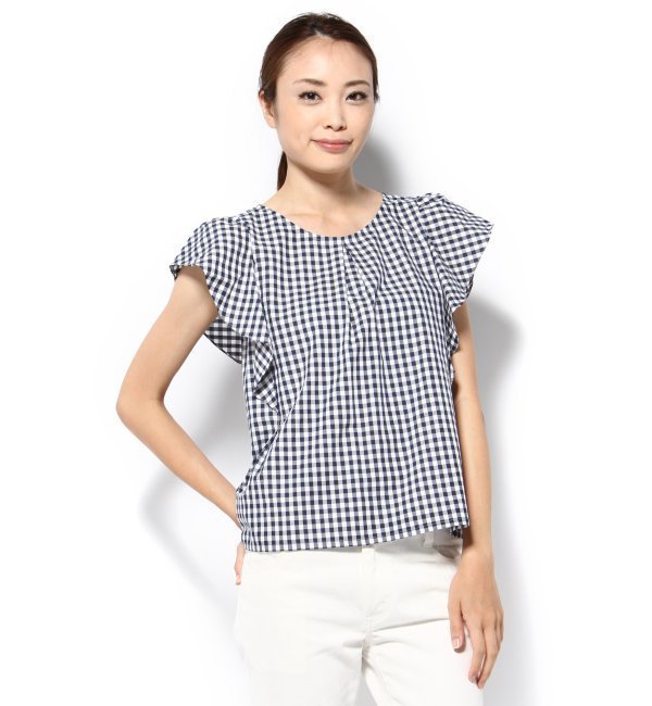 ギンガムチェックフレアーブラウス