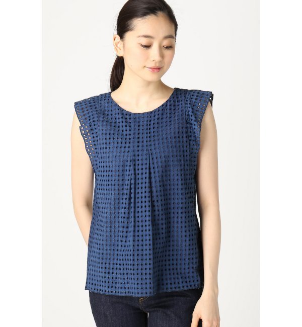 スクエアレースノースリーブブラウス
