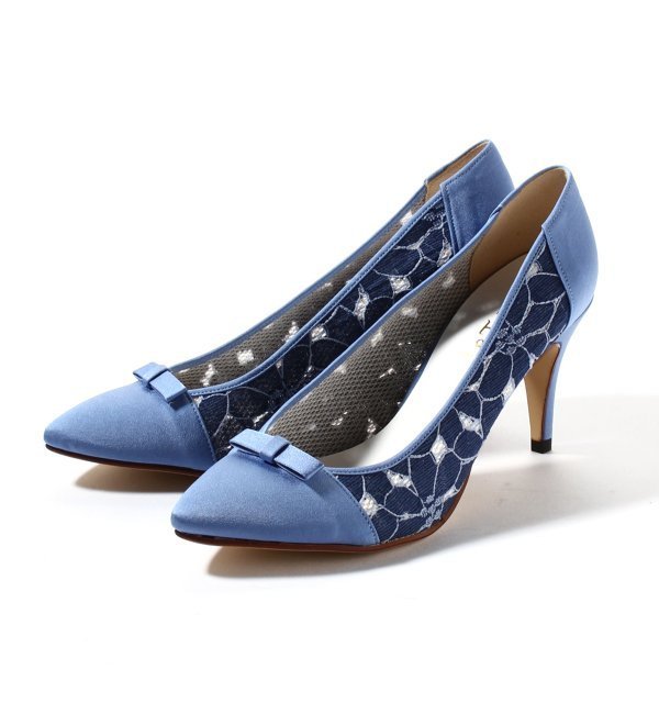 7cmチュールフラワーレースパンプス