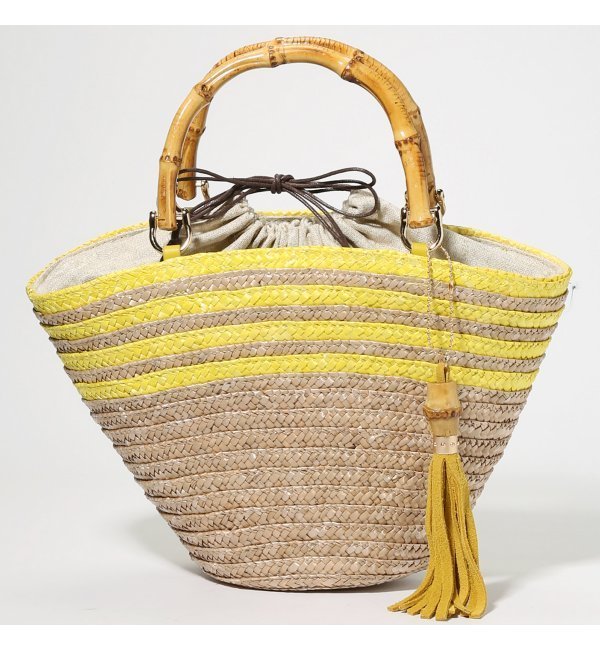 CACHE CACHE 配色ストローカゴバッグ