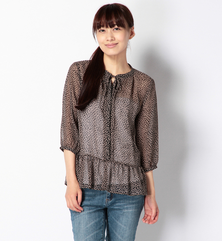 【ナノ・ユニバース/nano・universe】 プリント切替ギャザーブラウス H/S [送料無料]