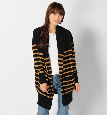 FF/ショールカラーパネルボーダーカーデL/S